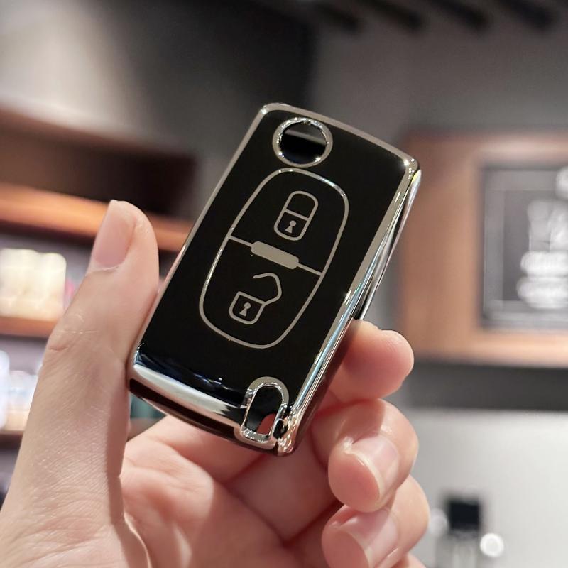 Schlüsselanhänger-Hülle für Peugeot 207 307 308 407 3008 5008 807 Expert Partner Citroen C2 C3 Picasso Berlingo Dispatch für 2-Tasten-Klapp