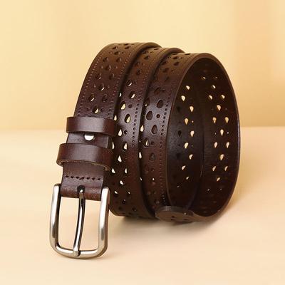 Belt Women'S Leather Premium No Punching Hollow High-End Decorative Belt First Layer Cowhide Pants Personalized Skirt