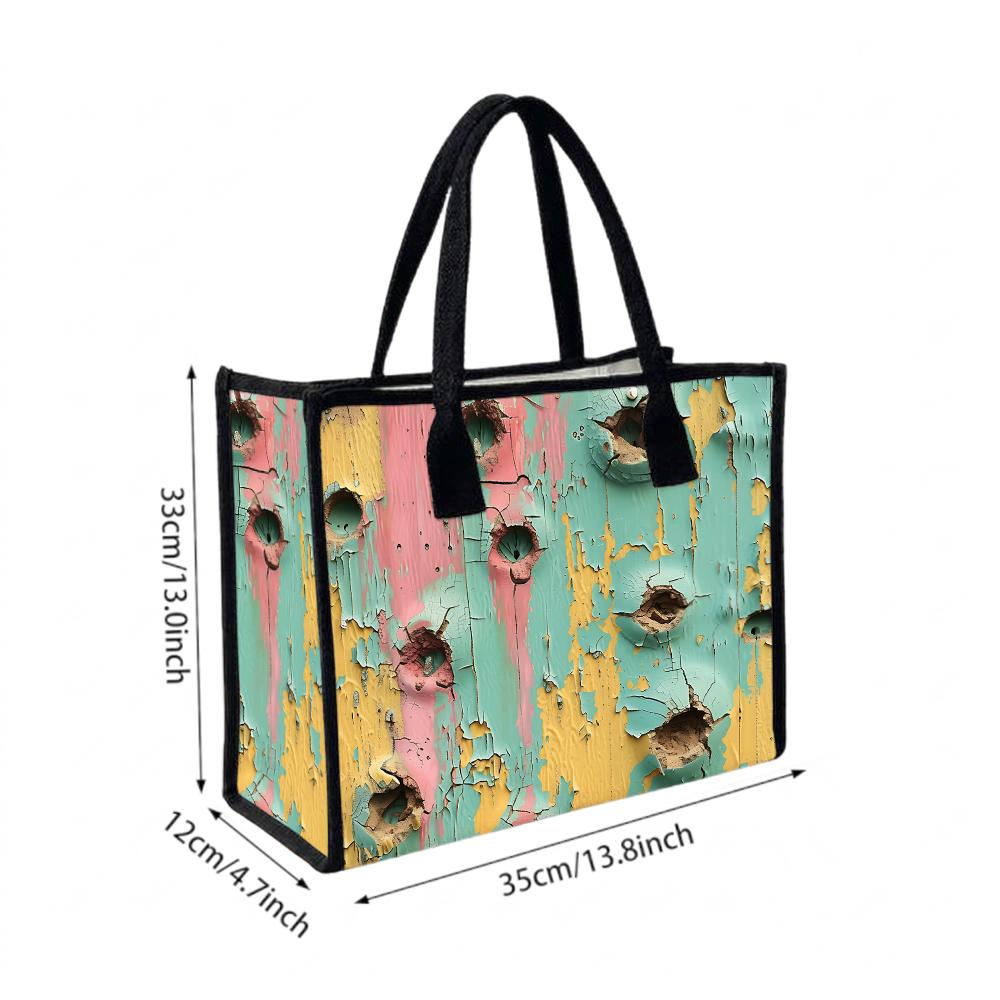 Vintage Peeling Paint Printed Tote Bag Stylish Casual Daily Carry Handbag for Women