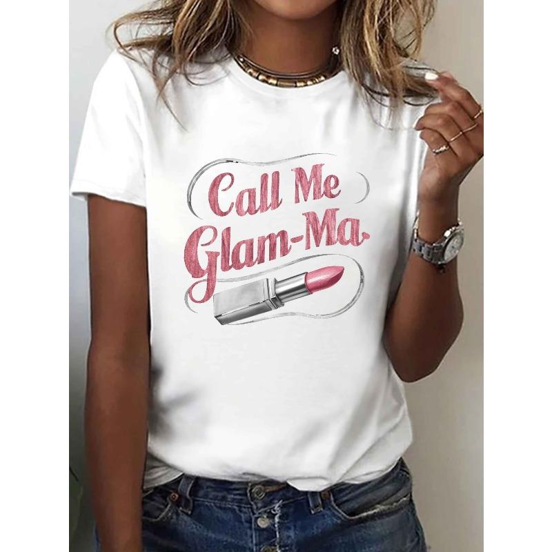 

GLAM ME Помада Call Me Glam Женская повседневная футболка с короткими рукавами и круглым вырезом, идеально подходит для лета и весны S белый