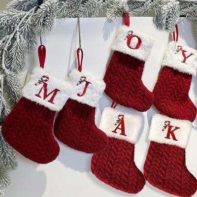 Christmas Stockings Decorative Letter Knitted Sock Hanging Decoration Easy To Hang Festive