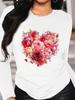 (Asian Size) Love Heart Style Printed Female Clothing Women Tee Lady T Shirt Casual Fashion Top Long Sleeve  Graphic T-shirts
