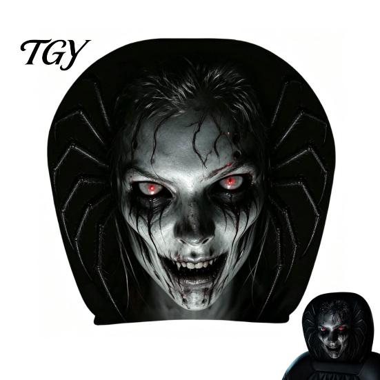 Car Headrest Cover Universal Cover, Scary Face Protective Seat Protector Removable for Most Vehicles, Easy to Install Automotive Interior Accessories