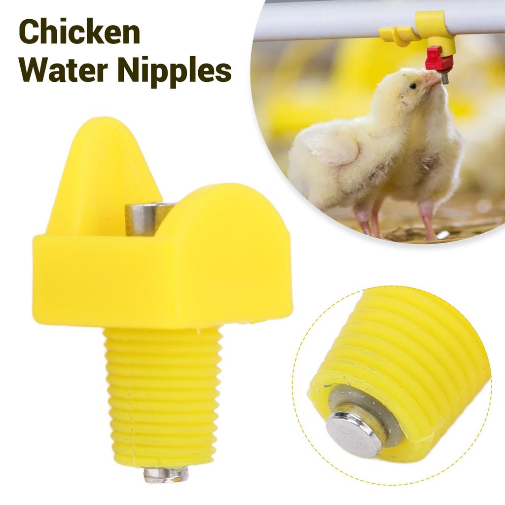 10pcs Chicken Water Nipples Automatic Poultry Nipples Drinker Waterer Plastic Yellow