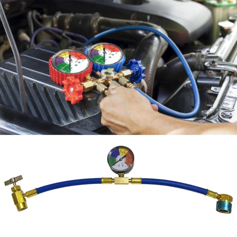 R134A Recharge Hose Kit with Gauge, Refrigerants Recharging Hose with 1/2" Female R134A Can Tap Refrigerants Dispenser