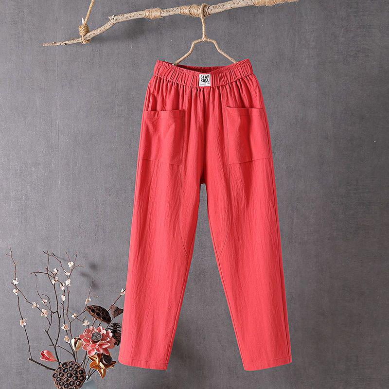 Women's 2026 Cotton Linen Slim Straight-Leg Harem Pants - Casual, Lightweight, Nine-Point Summer Style.