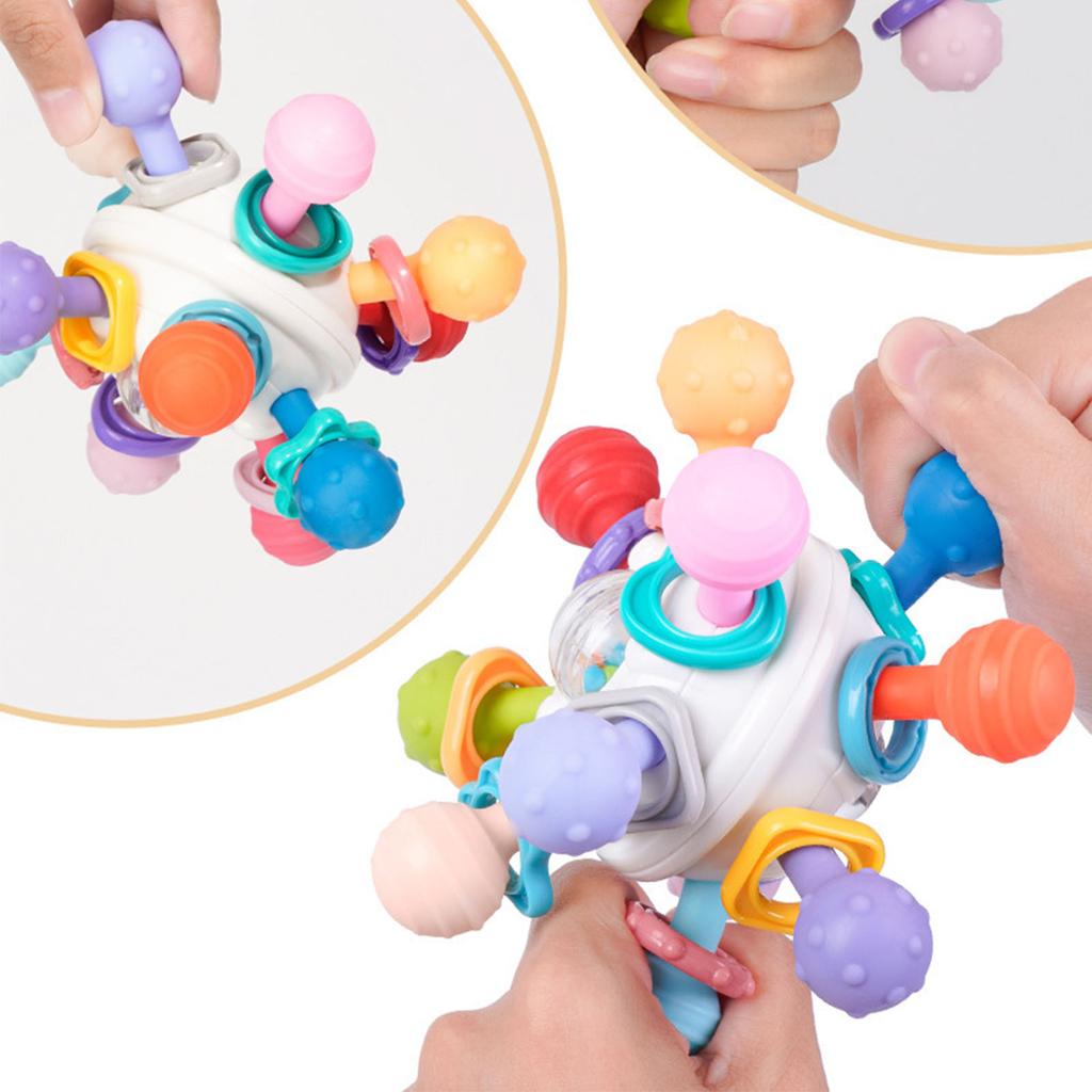 Baby Hand Rattle Toy Colorful 12 Teething Balls Gum Massage Early Educational Ringing Toys Pink
