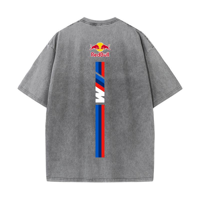 XHBM Estate Tuta da Corsa F1 Red Bull Manica Corta T-shirt Lavaggio Vintage Girocollo