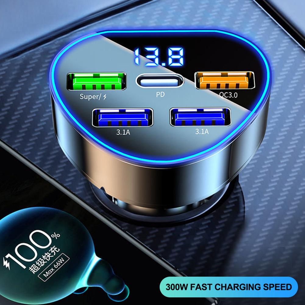 Car Heart-shaped Charger USB Type C Super Fast Charging In Car with LED Voltage Monitor for Smart Phones