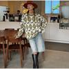 Contrast Jacquard Round Neck Sweater Women's Fashion All-match Green Sweater Diamond Style Sweater Women's Soft Skin-friendly Pullover