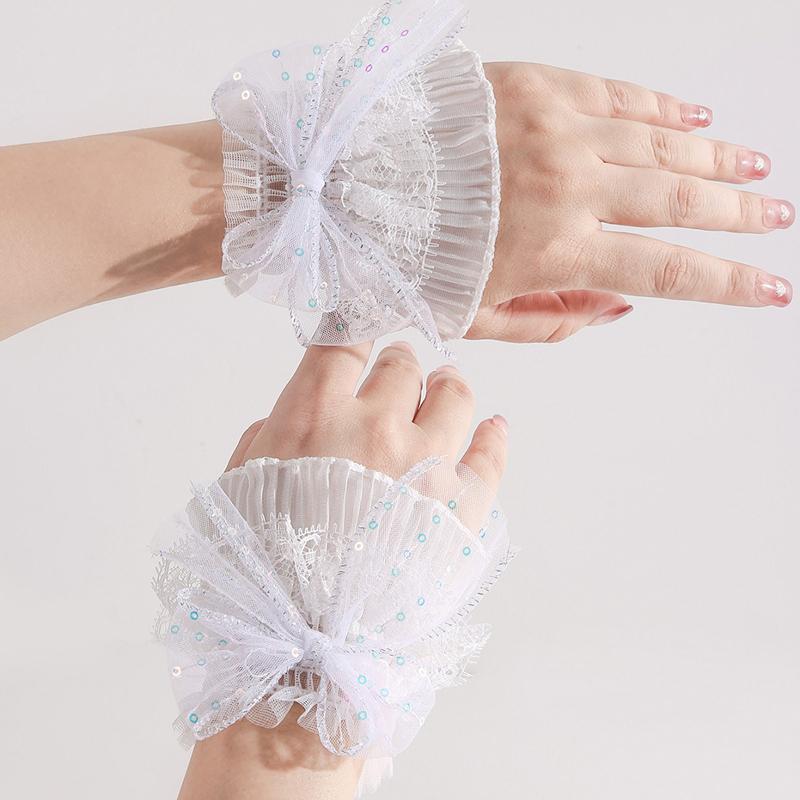 Detachable Lace Short Wrist Flared Cuffs Coat Mesh Fake Sleeves Ruffles Wristband Lolita Decorative Accessories