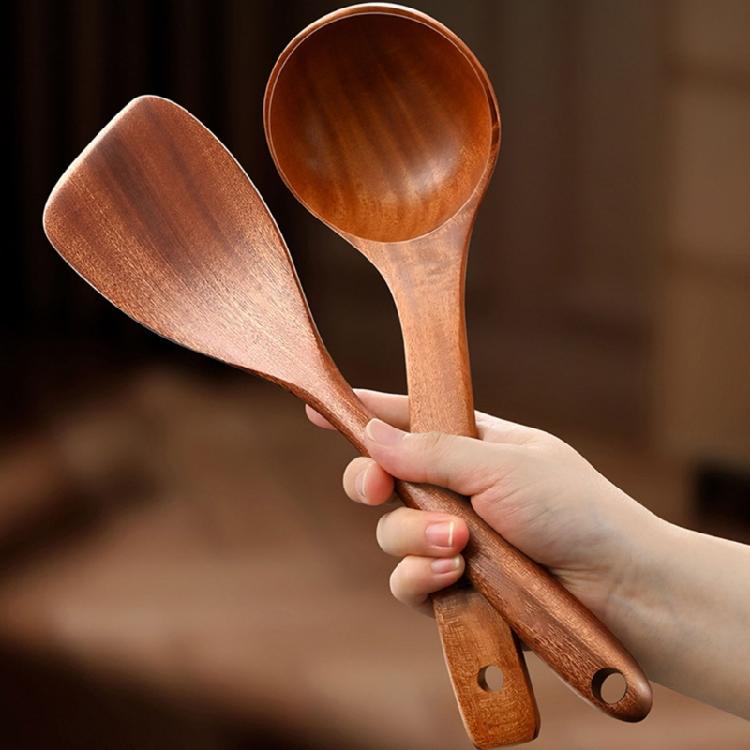 2 Pack Long Handle Wood Cooking Utensils Wood Spatulas Flat Turner Frying Spatula Wood Texture for Seamlesses Cooking