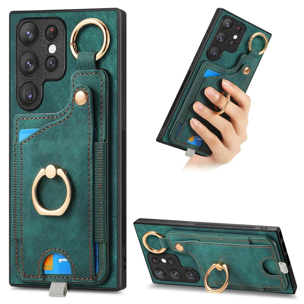 Ring Holder Cards Solt Wallet Leather Case For Samsung Galaxy S25 Ultra S24 FE S23 S22 Plus A16 A26 A56 A06 A36 A17 A07 Cover