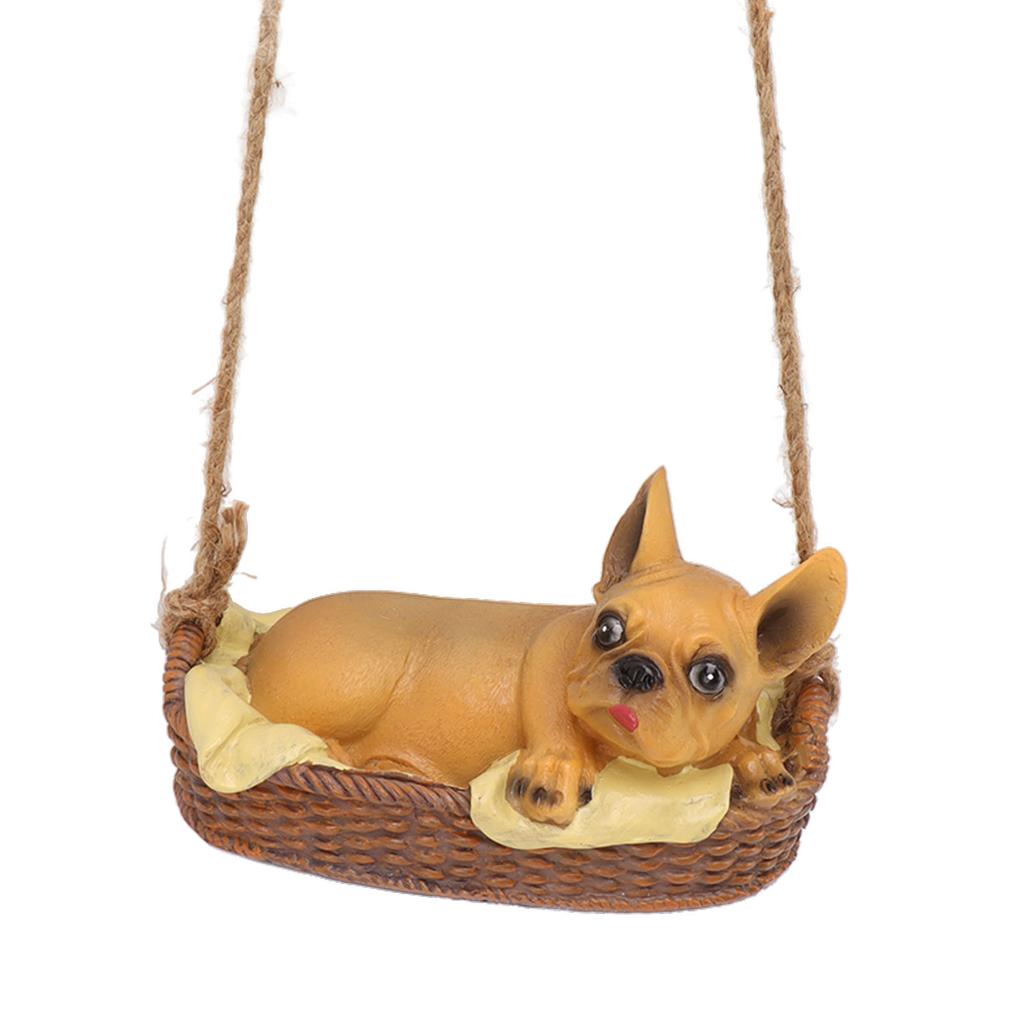 Garden Dog Statue Outdoor Resin Swing Ornament Hanging Decoration Home Bulldog Animal Gift Yello  Brown