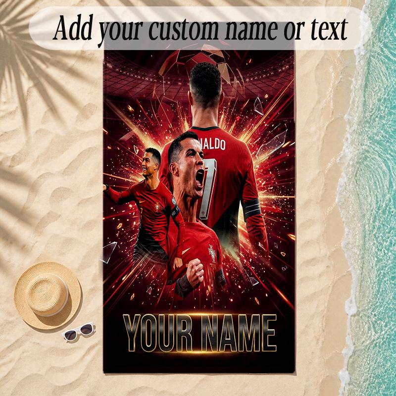 Beach TowelCristiano Ronaldo Custom Name Text Personalized Soft Towel for Beach Pool Indoor Home Decor Gift