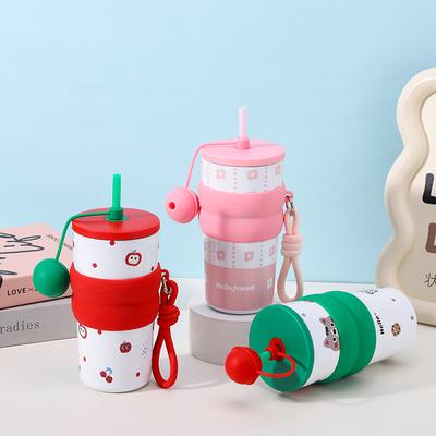 New Fashionable Household Stainless Steel Thermos Cup, Simple and Creative Coffee Cup with Lifting Rope, Cute and High-value Gift Cup