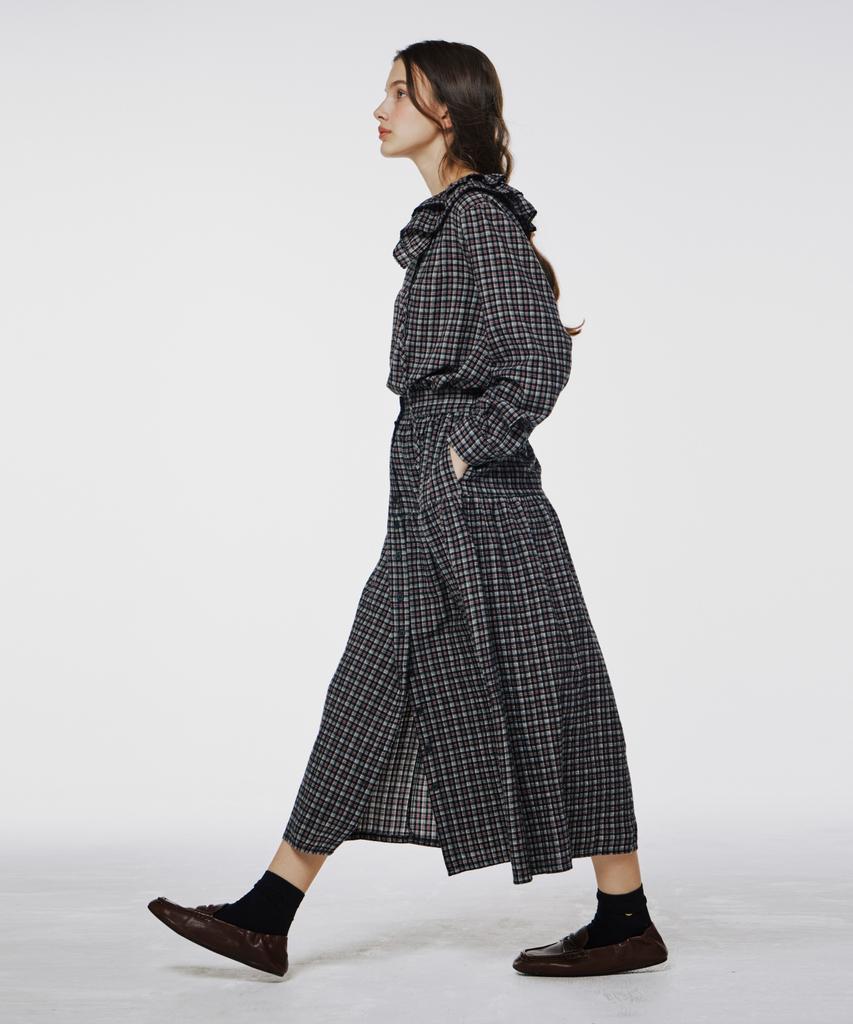 Opeundoeoseutyudio Check Flare Button Skirt Brown