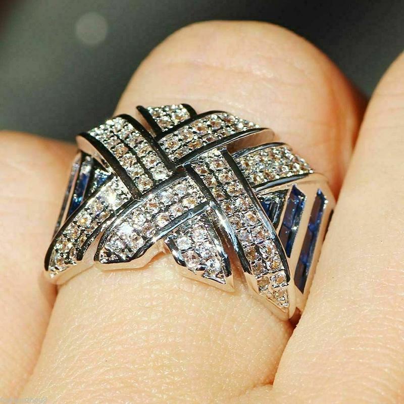 

Huitan Gorgeous Trendy Wide Ring Female Anniversary Party Zircon Bright White/Blue Zirconia Finger Accessories for Engagement 6