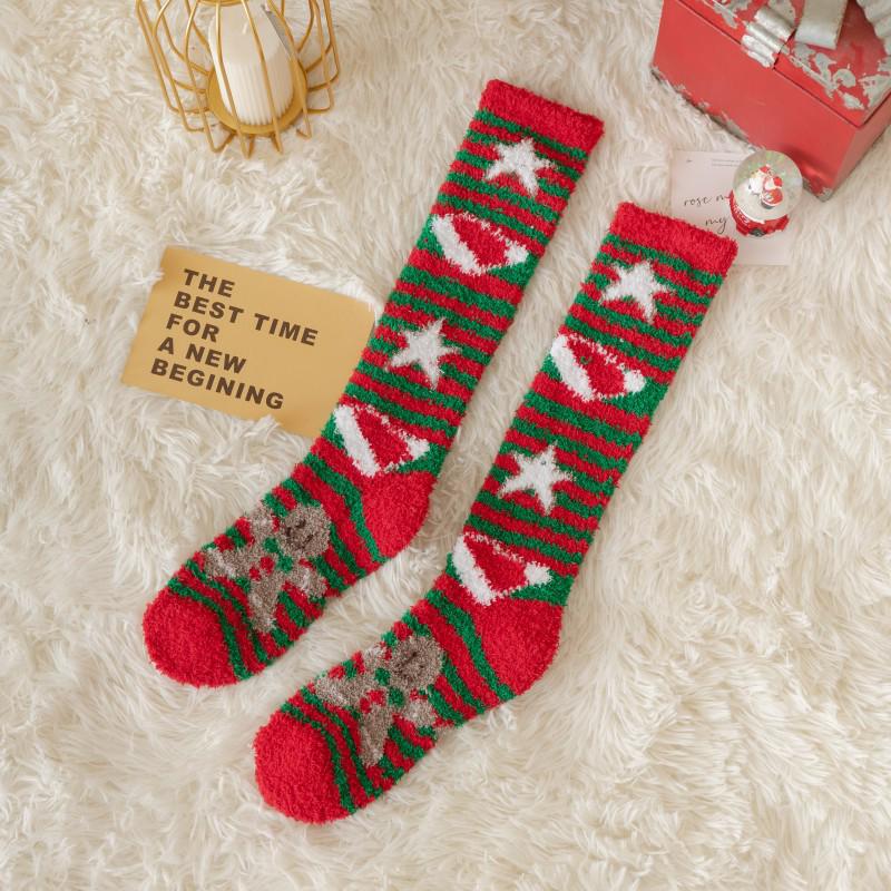 Women's Cute Reindeer & Snowman Coral Fleece Mid-Calf Socks - Thick, Lined for Autumn & Winter
