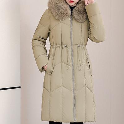 Modes sieviešu siltie ziemas mēteļi ar kapuci Eleganta mākslīgās kažokādas apkakle Sieviešu jakas Biezas garas parkas