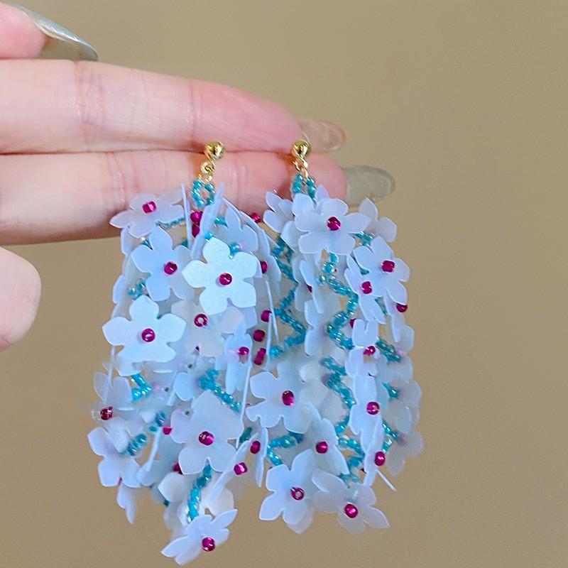 Steel Needle Flower Star Pendant Earrings Sweet Niche Temperament Earrings Exquisite Versatile Fashion High-end Earrings
