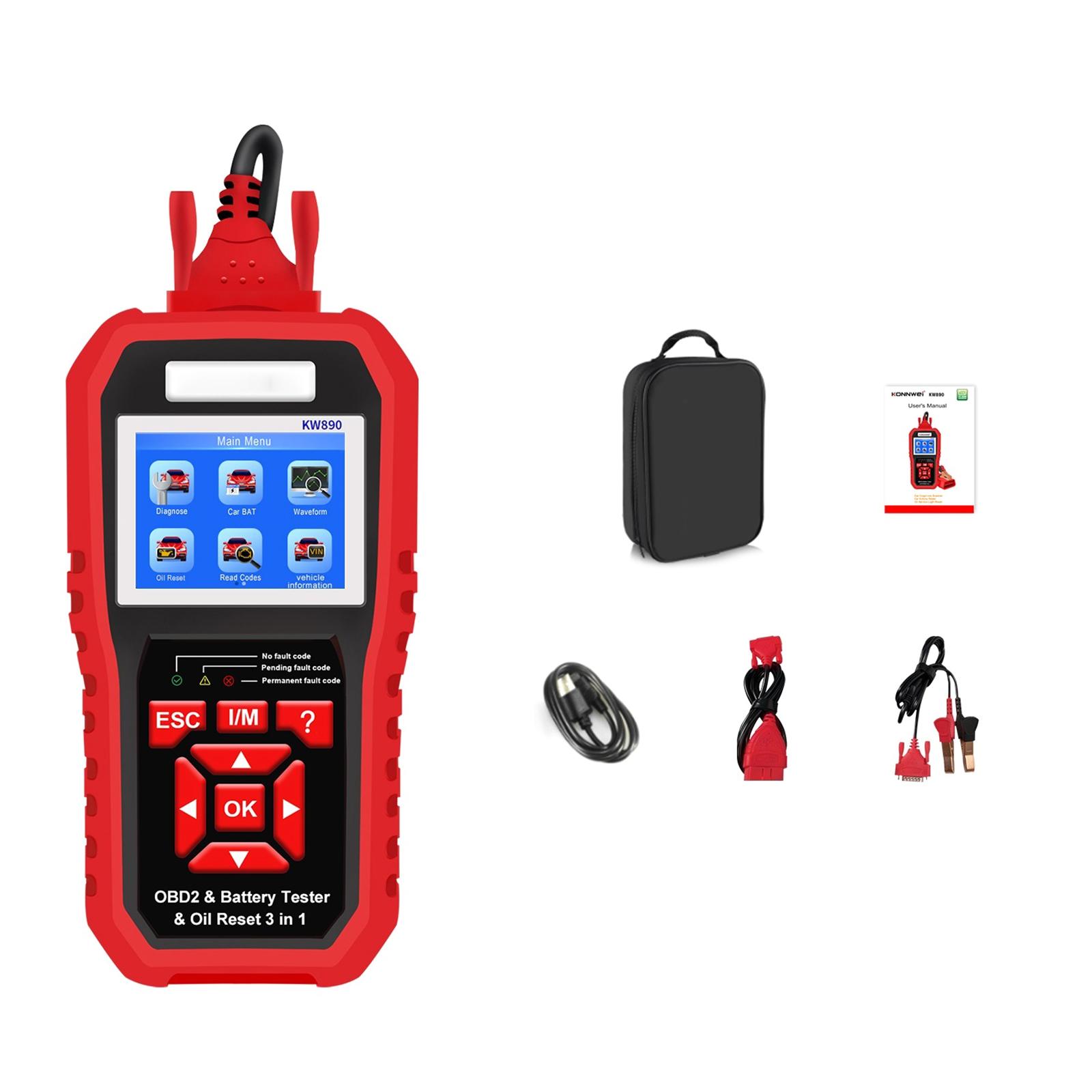 

KW890 Car Scanner Battery Tester Oil Reset Special Function 3 In 1 Read And Erase Fault Codes Automotive Diagnostic Tool