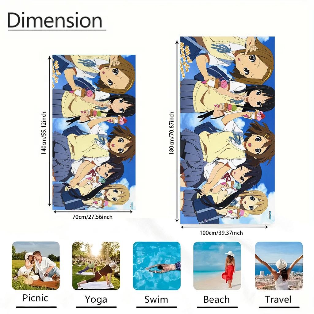 VIKAMA K-ON! Cartoon Beach Towel Quick-drying Super Absorbent Suitable for Beach Vacation Pool Summer Funny Gift for Friends