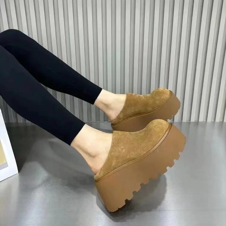 Spring Autumn Women's Thick-Soled Height-Enhancing Platform Slippers Winter Retro Outdoor Style