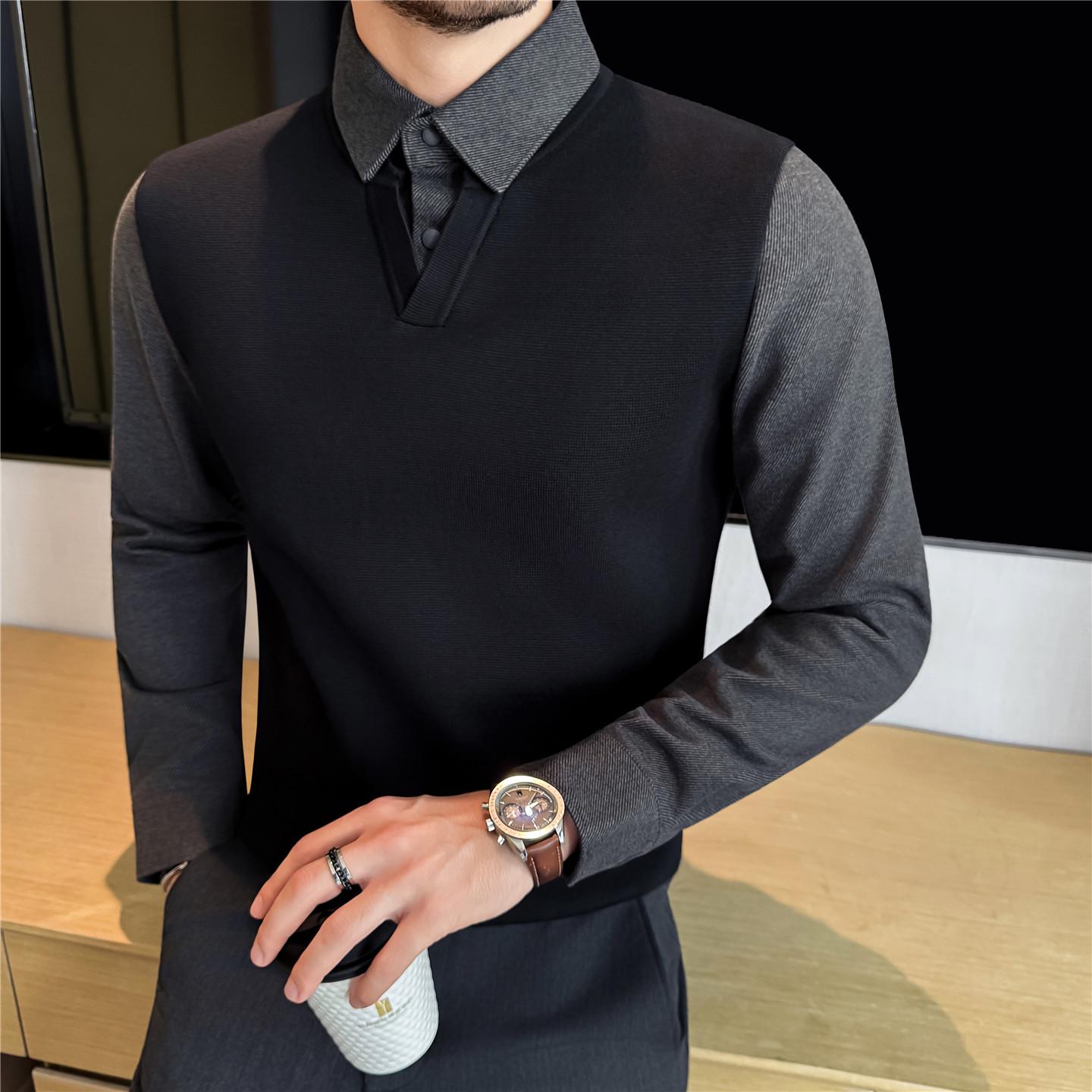 Men s Thick Woolen Knit Shirt - Autumn/Winter, Solid Color, Business Casual XL