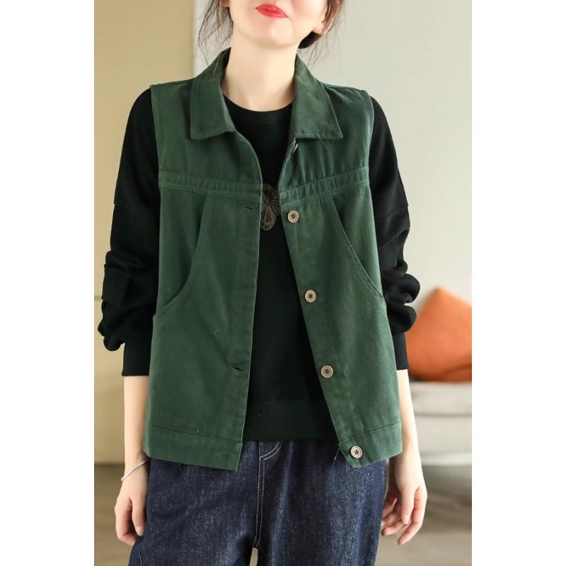 Retro Work Women's New Style Stitching Button Pocket Fashion Solid Color Casual Stacked Lapel Vest