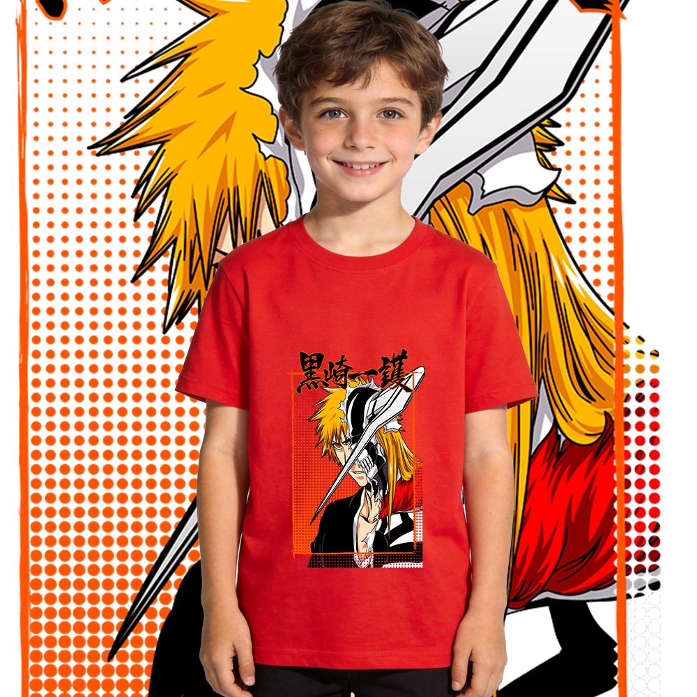 Boys Girls Summer Cotton T Shirt Bleach Ichigo Anime Print Casual Short Sleeve Kids Graphic Top 100