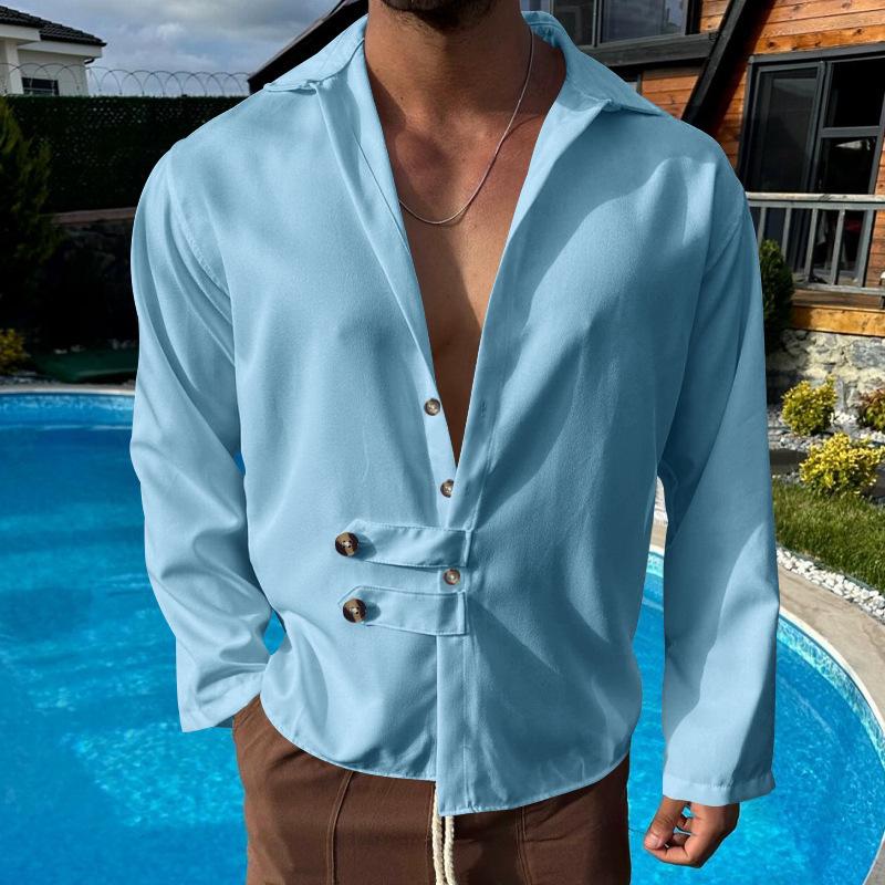 New Men's Fashionable Casual Oversized Cardigan Collar Button-Down Long-Sleeved Shirt