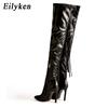 Eilyken New Fashion Designer Tassel Thigh High Top Women Sexy Pointed Toe Zip Over the Knee Stiletto Heels Size 35 42