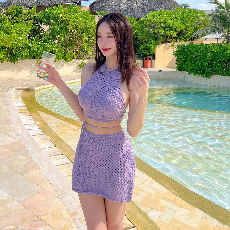 Goddess-Inspired 2025 Korean Cotton Knit Split Skirt Swimsuit