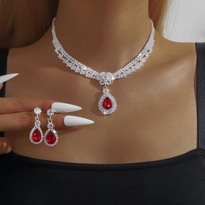 3-teiliges Damenmode Kupfer Krallenkette Temperament Wassertropfen Halskette Ohrringe Zirkon Set Hochzeit Bankett Party Weihnachtsgeschenk