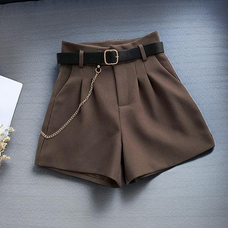 Damen High Waist Plissierte Anzugshorts Elegante Weitbeinige Shorts
