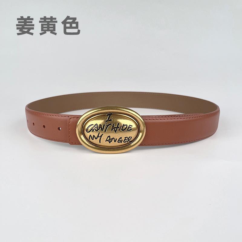 Cowhide Leather Women'S Belt Wide Version Jeans Coat High-End Women'S Leather Bandwidth 3.3Cm