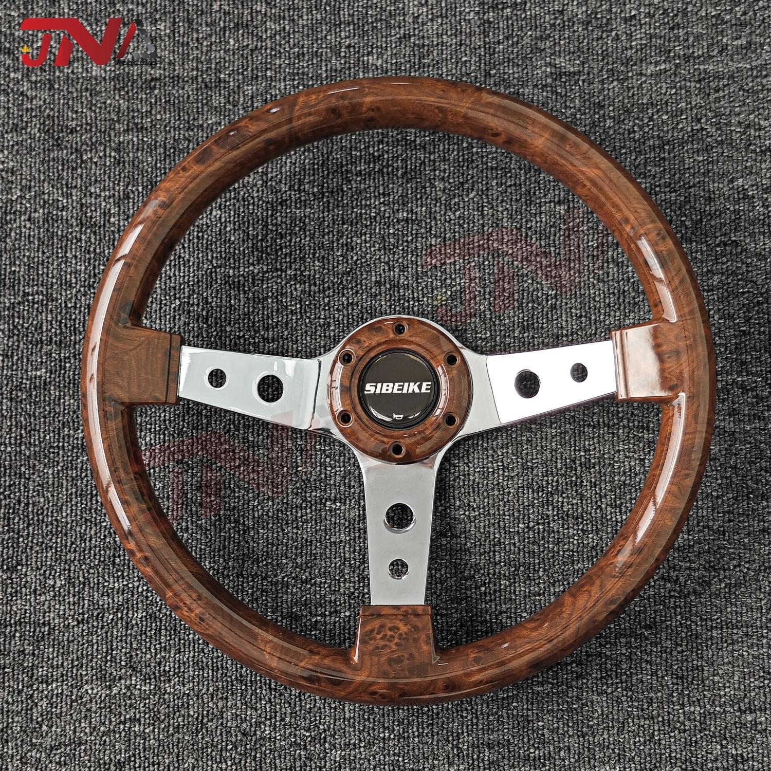 14inch SIBEIKE Vintage Wood Style Steering Wheel JDM Classic Sports Steering Wheel Brown RING