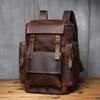 NZPJ Men's Retro Large Capacity Leather Backpack Genuine First Layer Natural Cowhide Travel Laptop Bag