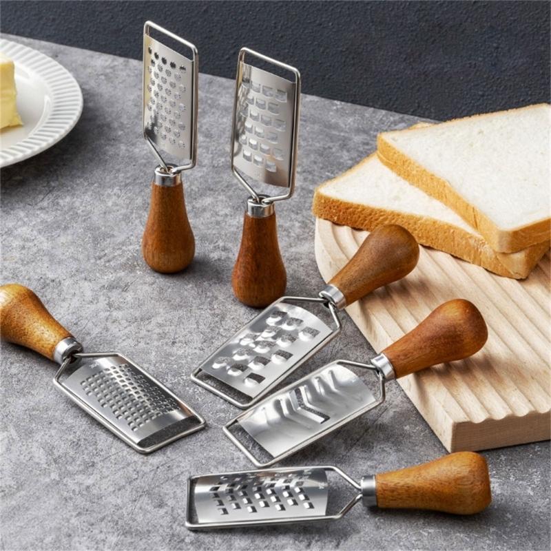 Portable Steel Cheese Shredding Gadget Multipurpose Vegetable Grater Essential Kitchens Tool With Nonslip Wood Handle