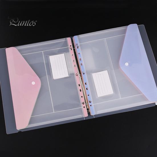 File Pockets 11 Hole Expandable Binder Folders for 2/3/4 Ring Document Pouch, Plastic Envelopes Macaron Color Bags Pocket with Snap Button &