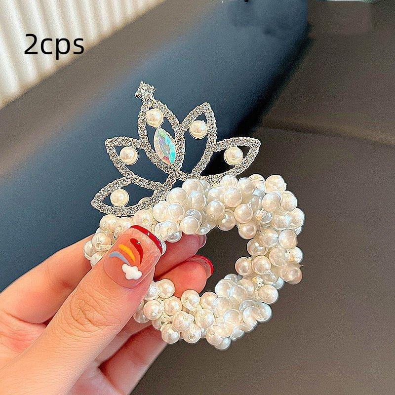 2 Stück Neue Mode Perlenkrone Prinzessin Niedliche Kinder Elastische Haarbänder Kinder Haargummis Mädchen Haaraccessoires Baby Kopfschmuck