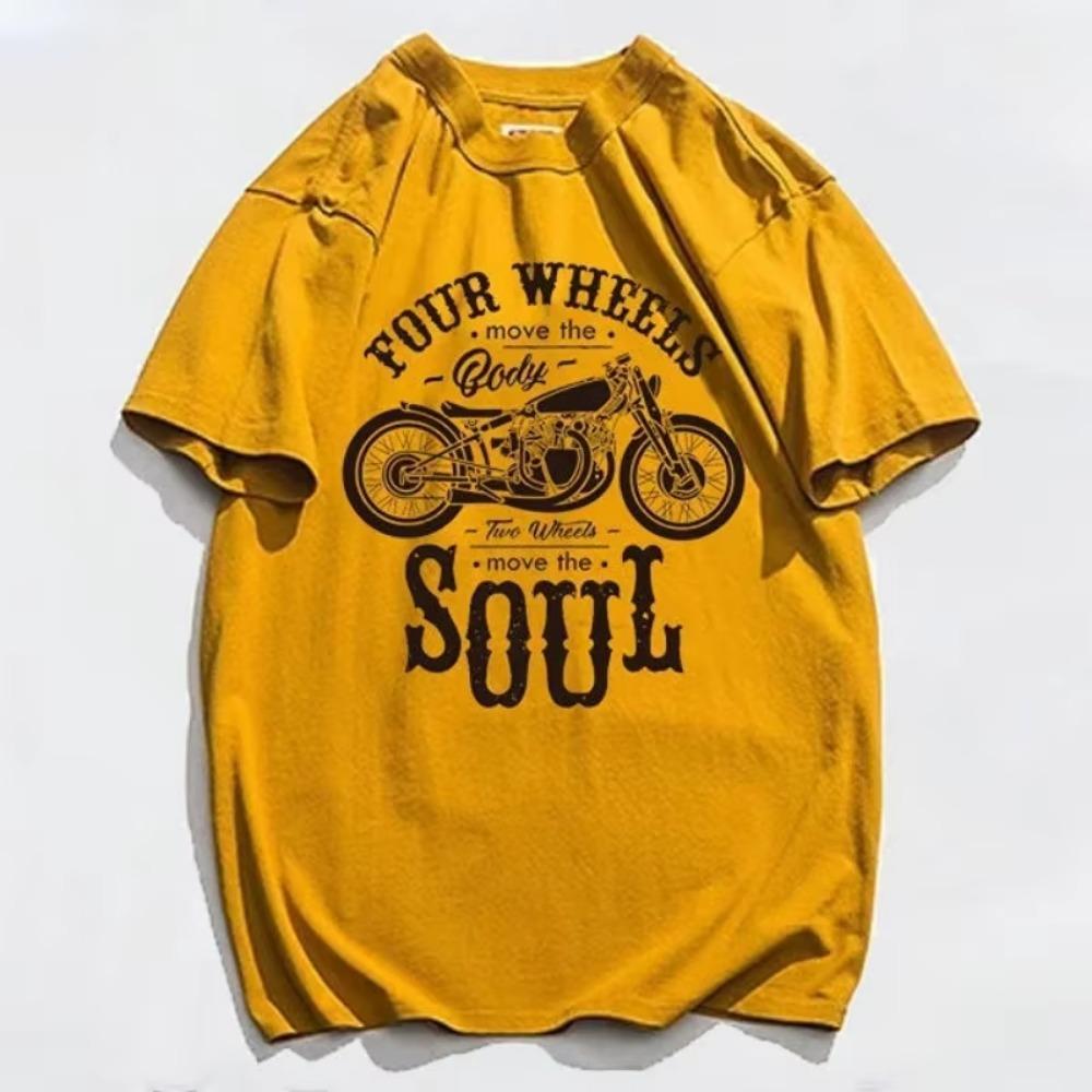 Men's T-shirt Muscles Top Graphic Streetwear O Neck Male Tee Shirts Motorcycle Yellow Clothes Basic High Quality Chic S Kpop