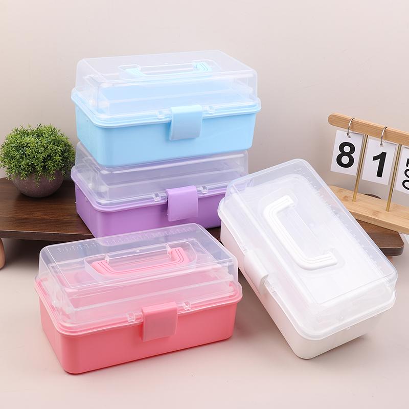 3 Layers Large Capacity Storage Box With Handle Foldable Plastic Portable Makeup Hairpin Organizer Nail Art Jewelry Box