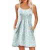 Fashion Women Summer Dress Vintage Floral Print Adjustable Spaghetti Straps Beach Vacation Casual Dress With Pockets