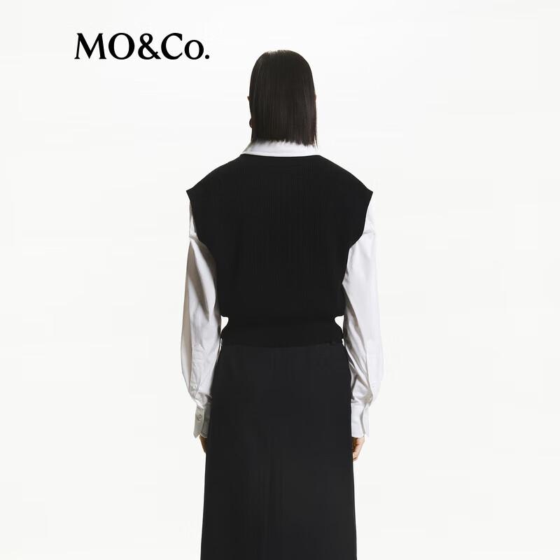 MO&Co. Black Wool Blend Vest & White Shirt Two-Piece Set