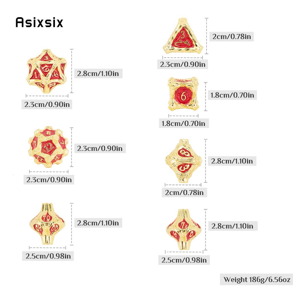 7 Pcs Golden Red Tree Stump Root Metal Dice Solid Metal Polyhedral Dice Set Suitable for Role-Playing RPG  Board Game Card Game