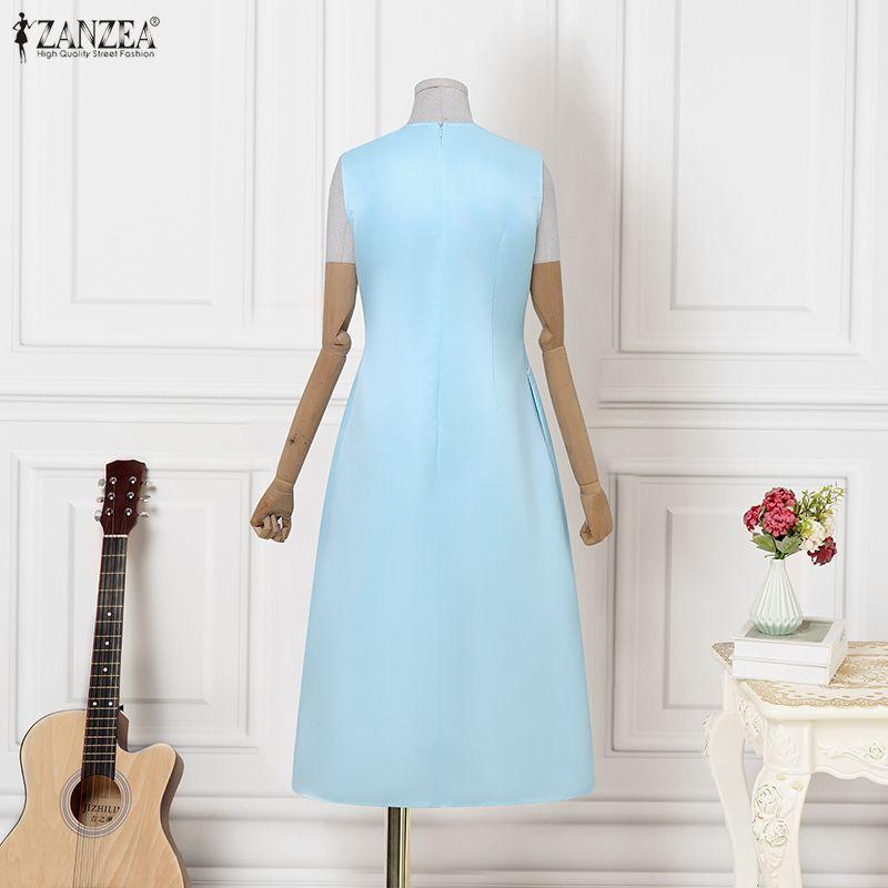 ZANZEA Women Elegant Casual Round Neck Sleeveless Dress