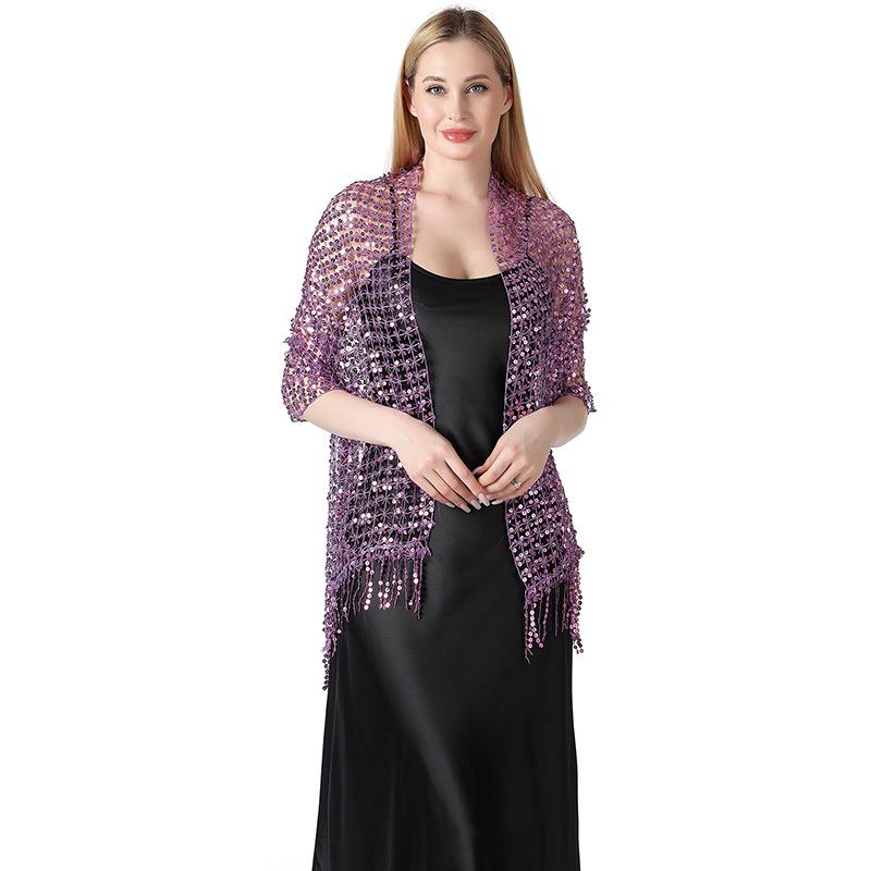 Sequin Tassel Shawl Dress: European & American Style Evening Party Cheongsam with Embroidered Shawl Scarf for Women