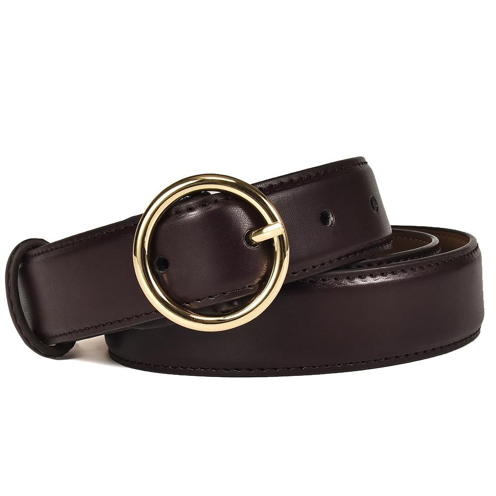 Belt Korean Version Punching Needle Buckle Round Genuine Leather Cowhide Slim Lady Belt Women with Car Wire Belt